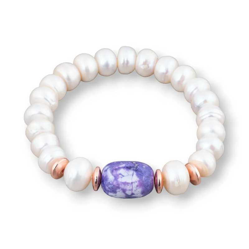 Bracciale Elastico Di Perle Di Fiume con Agata Rosa