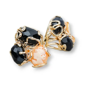 Anello Pietre Dure e Cameo, Bronzo Color Oro