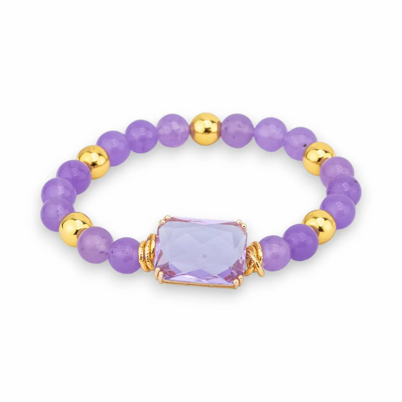 Bracciale Elastico Di Pietra Dure 8mm Con Ematite E Centrale Viola Lavanda